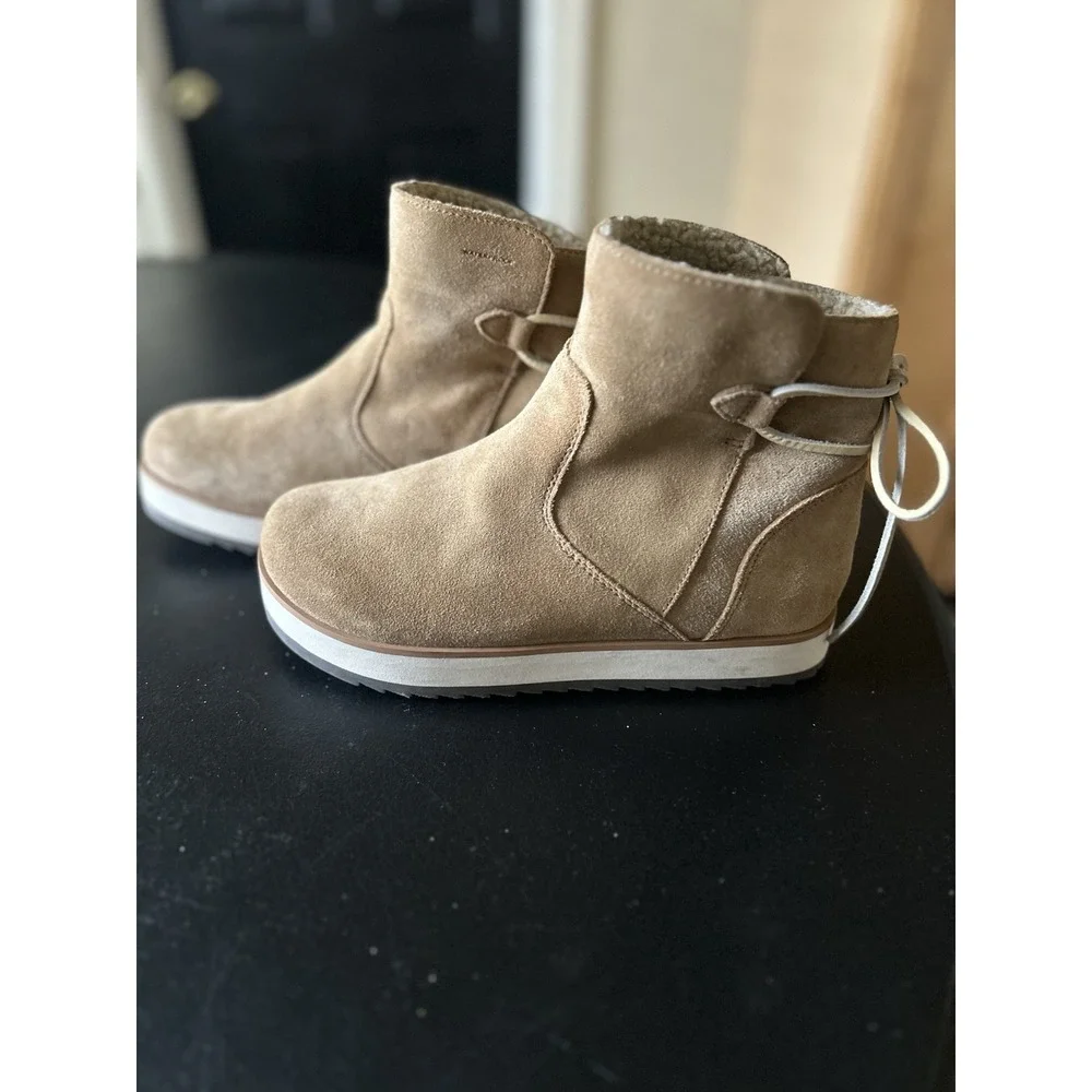 Women's Merrell Juno Bluff Polar Boots Faux Sherpa Lining Size 7 Tan Suede